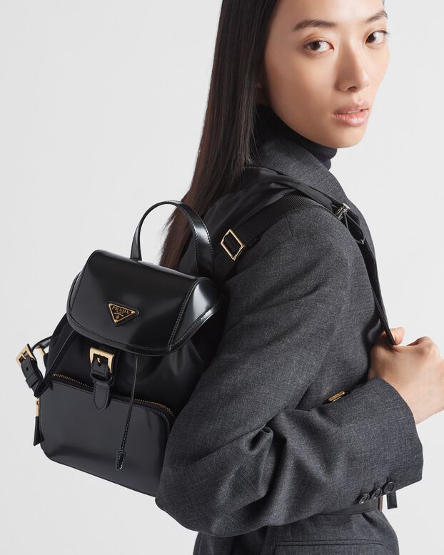 Medium Re-Nylon and brushed leather backpack, , hi-res