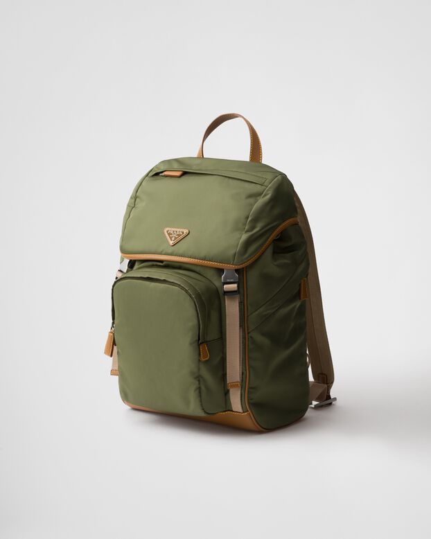 Re-Nylon and leather backpack, , hi-res