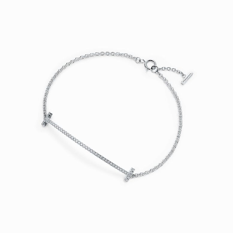 Tiffany T Smile Bracelet in White Gold with Diamonds - Size Small, , hi-res