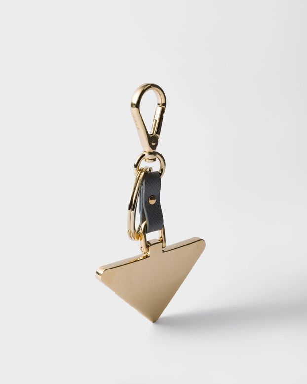 Saffiano leather and metal keychain, , hi-res