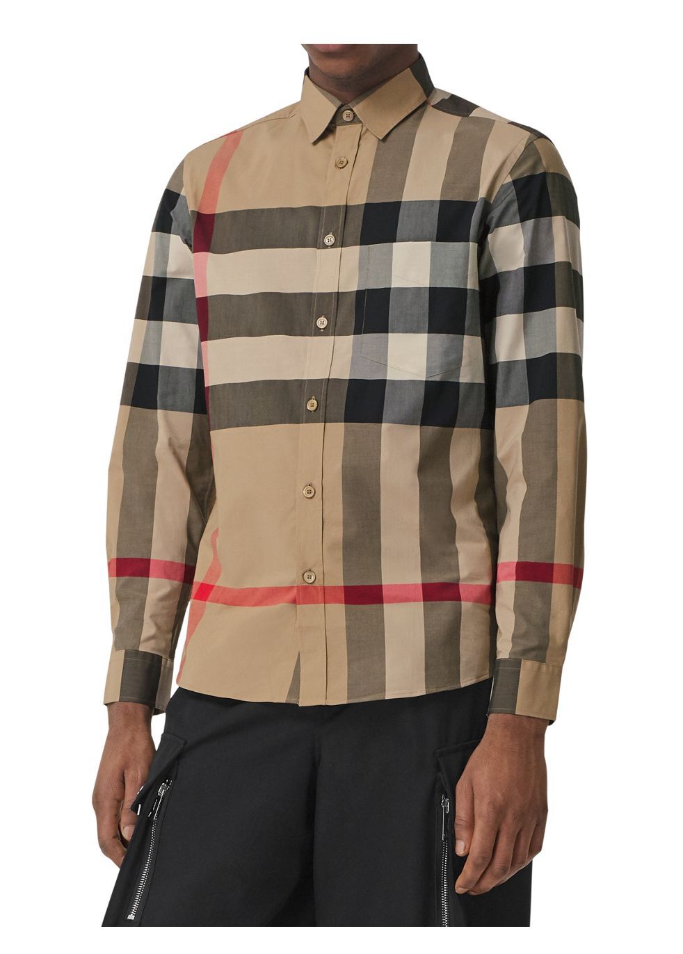 Check detail stretch cotton poplin on sale shirt