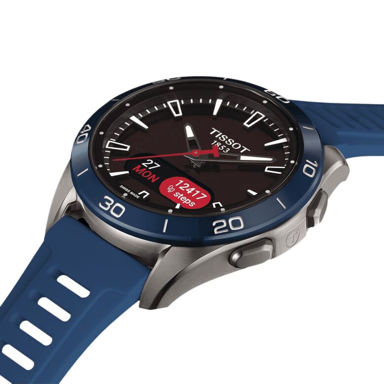 T-Touch Connect Sport 44mm Unisex Watch Black With Blue Silicone Strap, , hi-res