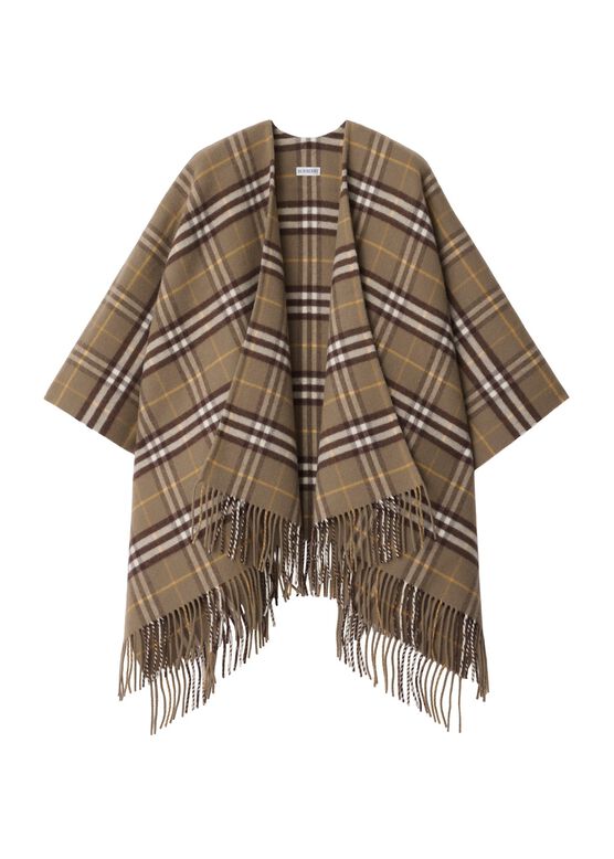 Check Wool Cashmere Cape, , hi-res