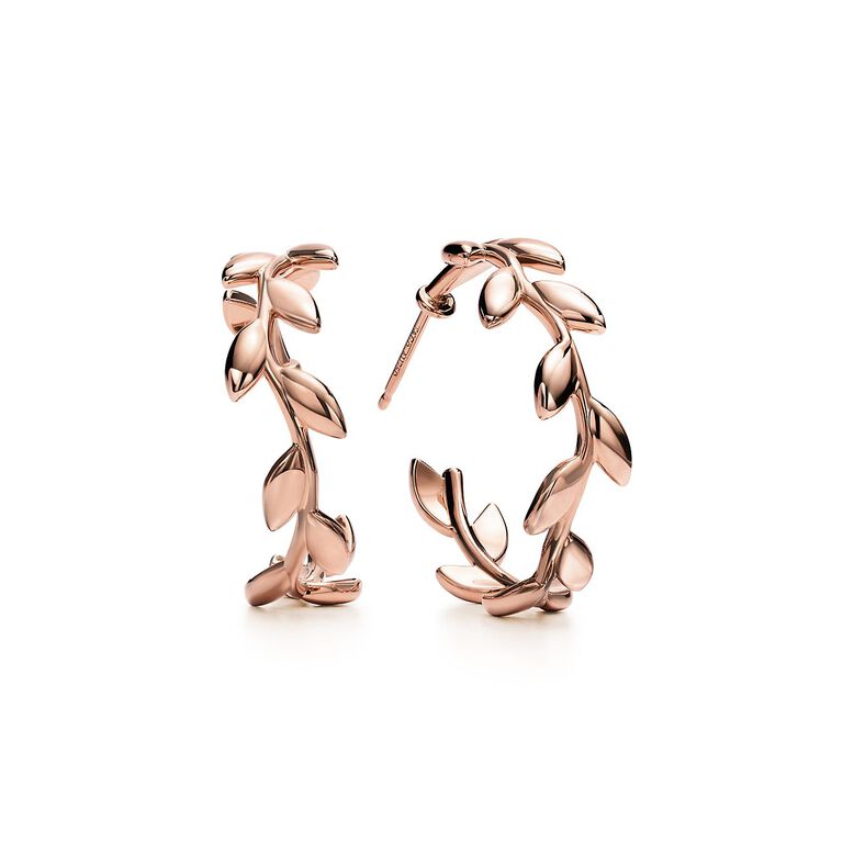 Paloma Picasso&reg; Olive Leaf hoop earrings in 18k rose gold., , hi-res