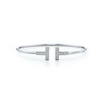 Tiffany T diamond wire bracelet in 18k white gold, small, , hi-res