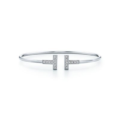 Tiffany T diamond wire bracelet in 18k white gold, small