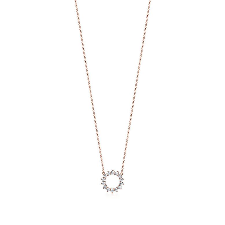 Open circle pendant in 18k rose gold with diamonds, small. - Size Small, , hi-res