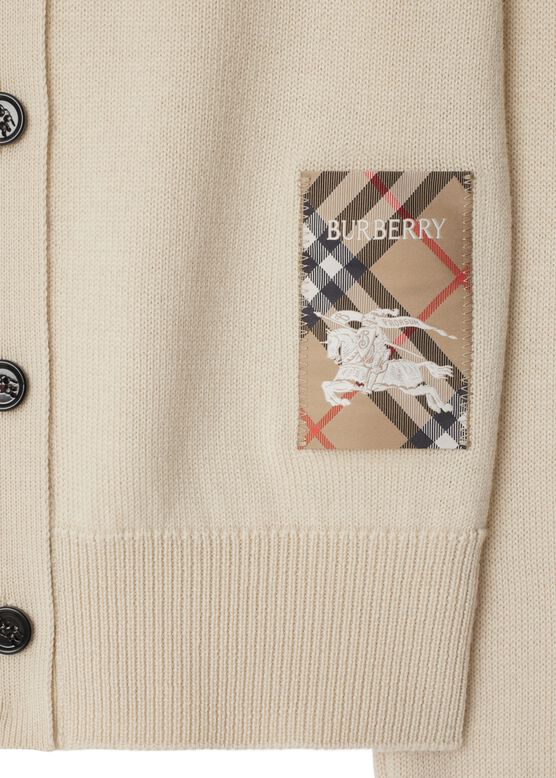 Check Label Wool Cardigan, , hi-res