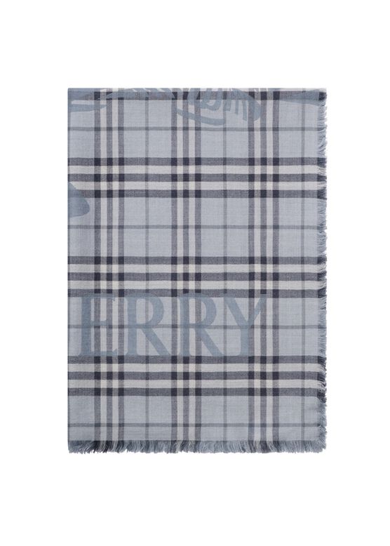 Wide Knight Check Wool Silk Scarf, , hi-res