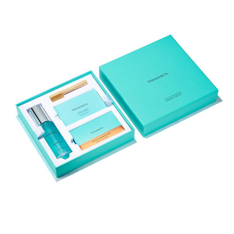 Tiffany Gold and Platinum Jewellery Care Kit with Spray, Polishing Cloth &amp; a Bru, , hi-res