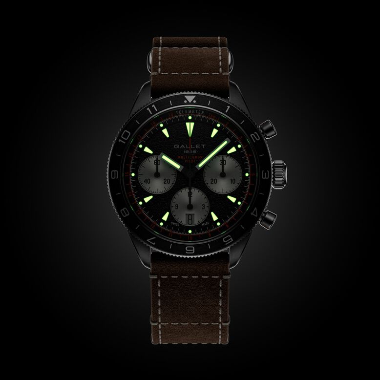Multichron Pilot Chronograph Automatic 42mm Unisex Watch Black Dial Leather, , hi-res