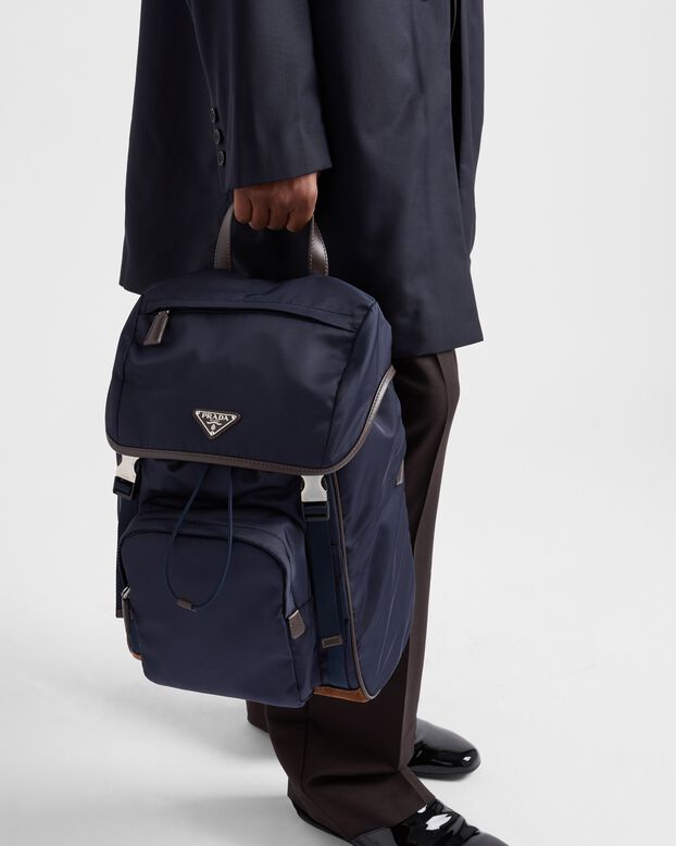 Re-Nylon and leather backpack, , hi-res