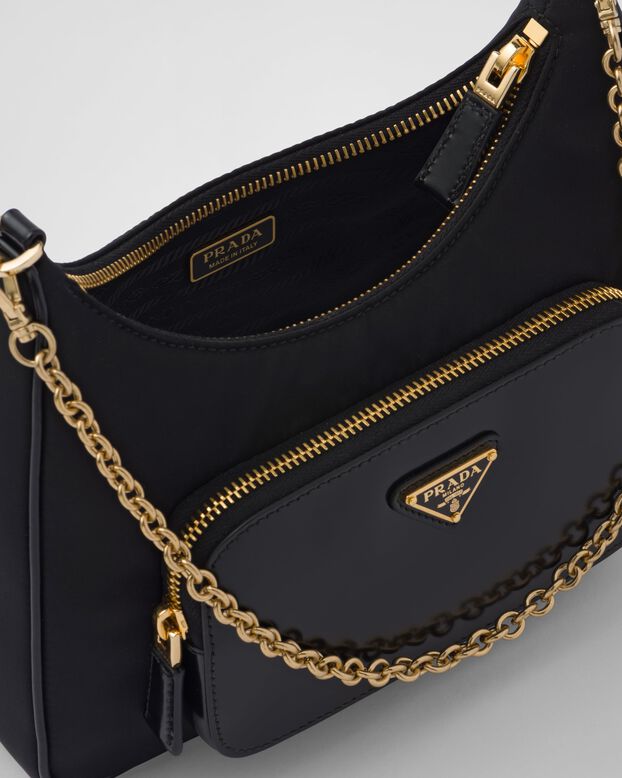 Re-Nylon and brushed leather mini-bag, , hi-res