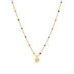 Cz Pendant Rainbow Beaded Necklace Gold Plated