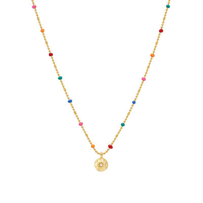 Cz Pendant Rainbow Beaded Necklace Gold Plated,