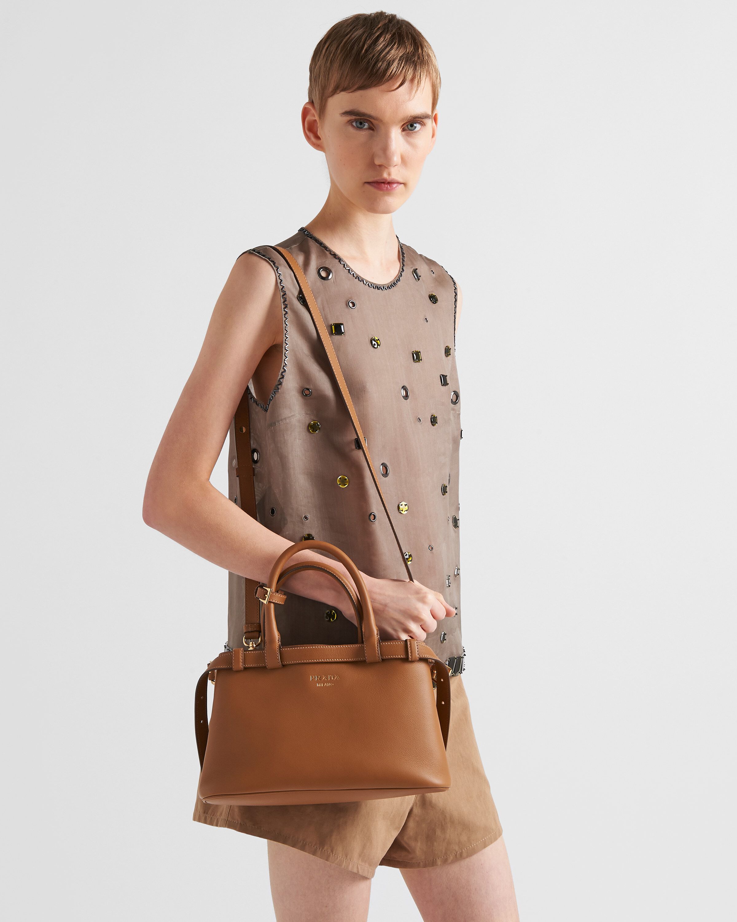Prada Buckle small leather handbag with double belt