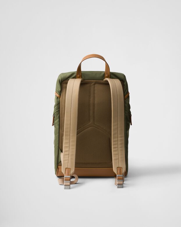 Re-Nylon and leather backpack, , hi-res