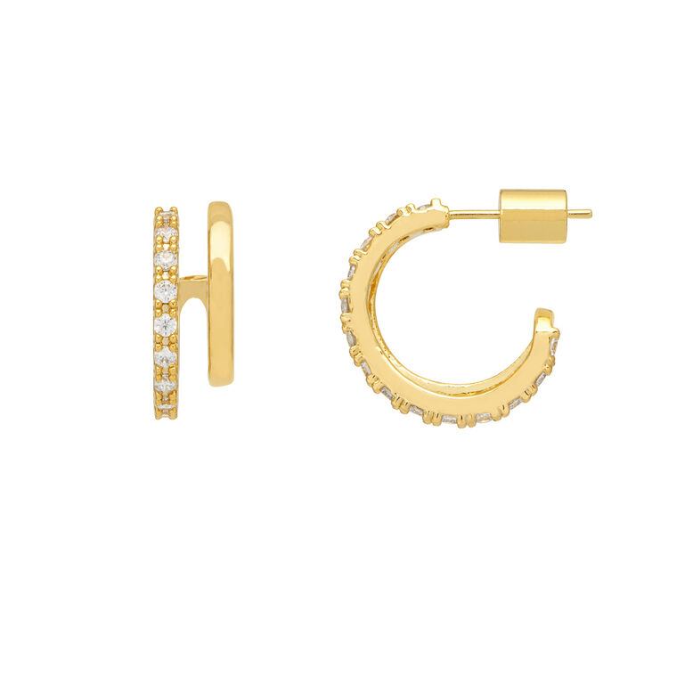 Double Loop Hoops With CZ Gold Plate , , hi-res