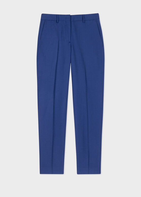 A Suit To Travel In - Women&#39;s Tapered-Fit Cobalt Blue Wool Trousers, , hi-res