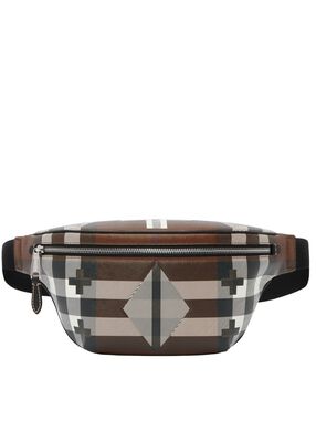 Geometric Check and Leather Bum Bag