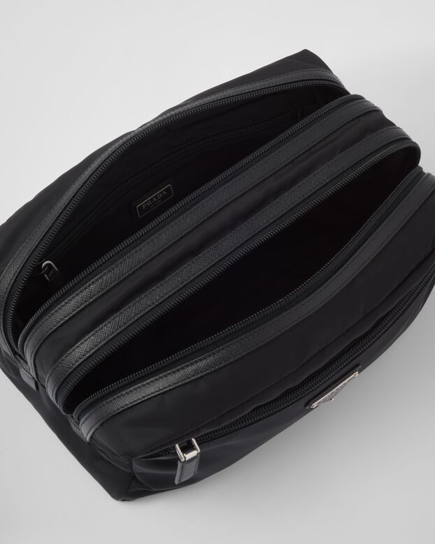 Re-Nylon and Saffiano leather travel pouch, , hi-res