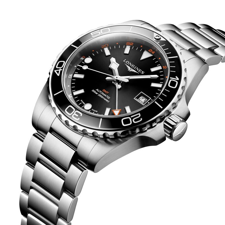 Hydroconquest GMT 41mm Mens Watch Black Stainless Steel, , hi-res