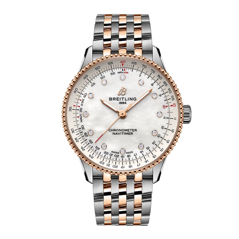 Navitimer 36mm Ladies Watch White Mother Of Pearl Stainless Steel And 18k Red Gold, , hi-res
