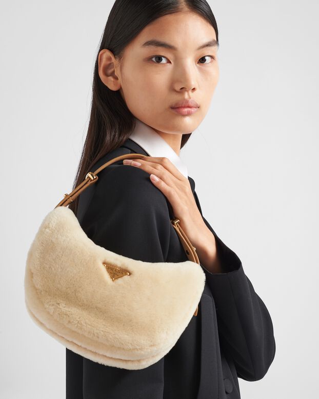 Prada Arqu&eacute; shearling and leather shoulder bag, , hi-res