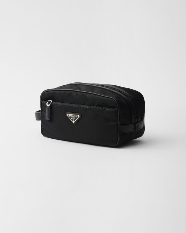 Re-Nylon and Saffiano leather travel pouch, , hi-res