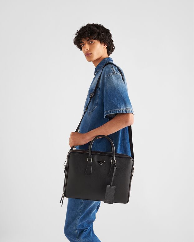 Saffiano leather briefcase, , hi-res