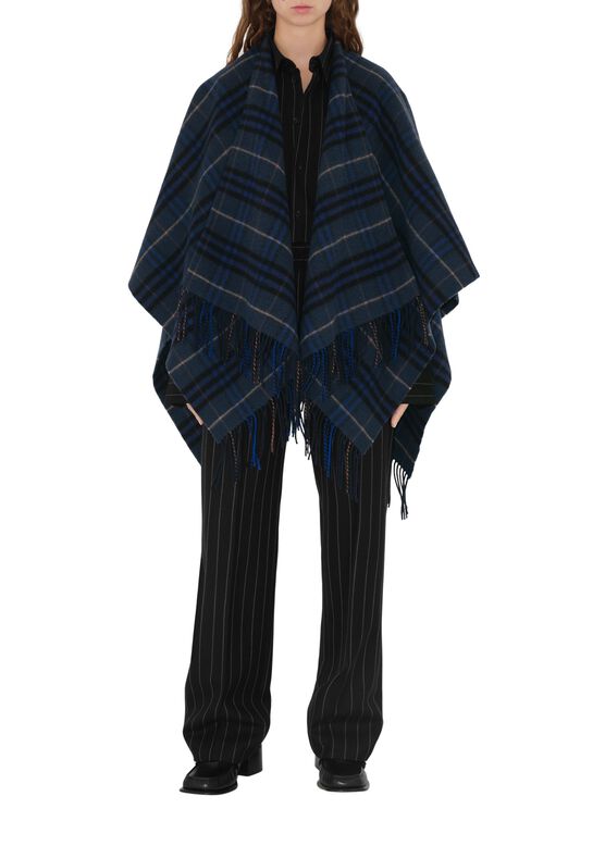 Check Wool Cashmere Cape, , hi-res