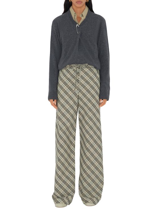 Check Cotton Pyjama Trousers, , hi-res
