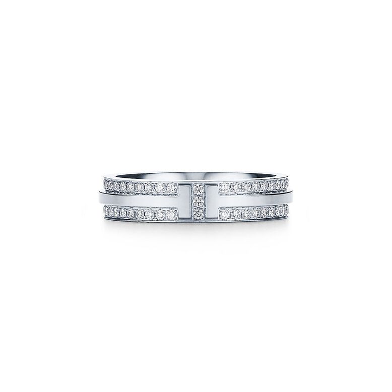 Tiffany T Narrow Pav&eacute; Diamond Ring in White Gold - Size 8, , hi-res