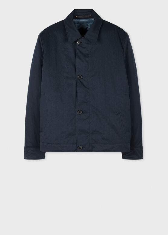 NAVY WATER RESISTANT PEACHED WADDED SHORT JACKET, , hi-res
