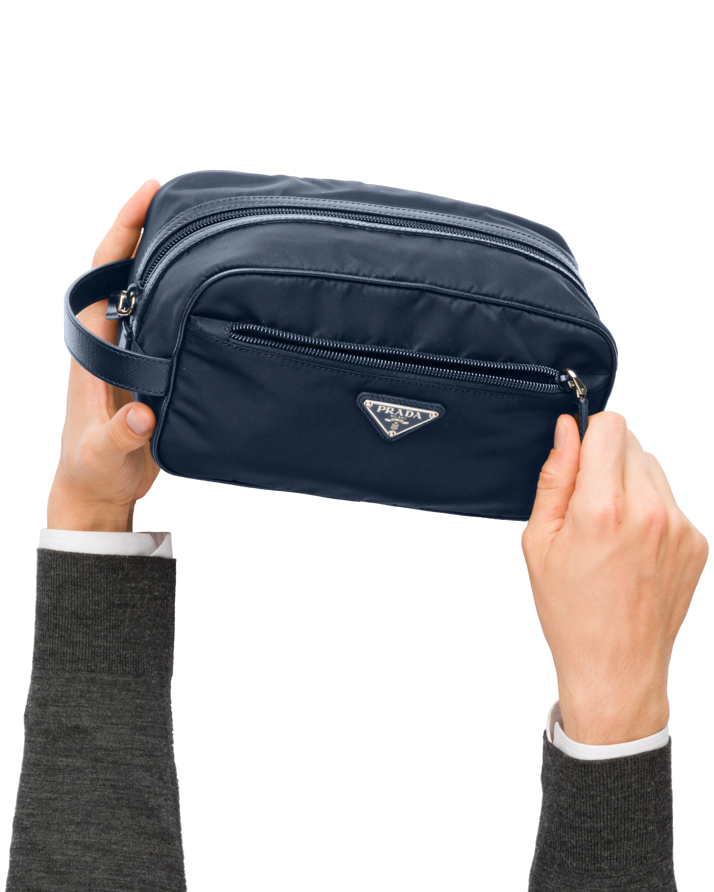Re-Nylon and Saffiano leather travel pouch