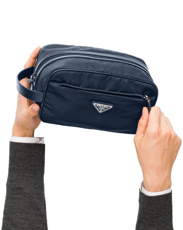 Re-Nylon and Saffiano leather travel pouch, , hi-res