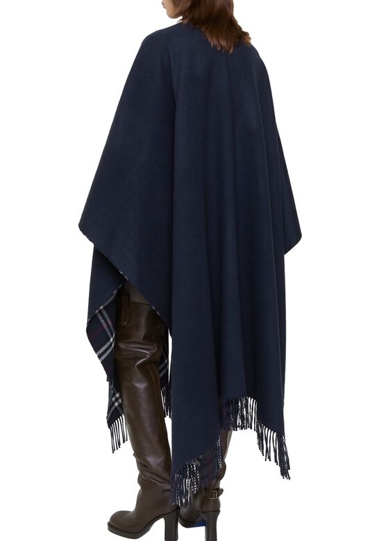 Reversible Check Wool Cashmere Cape, , hi-res