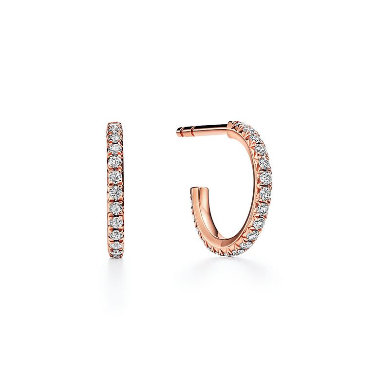 Tiffany Metro Hoop Earrings in Rose Gold with Diamonds, Small, , hi-res