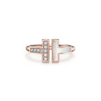 Tiffany T Wire Ring in Rose Gold with Diamonds and Mother-of-pearl - Size 6