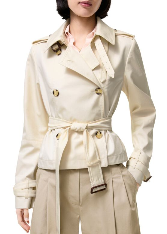 Cropped Tropical Gabardine Trench Jacket, , hi-res