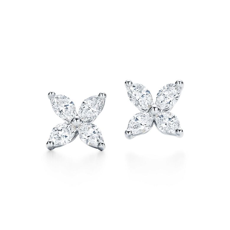 Tiffany Victoria&reg; earrings in platinum with diamonds, small. - Size Small, , hi-res