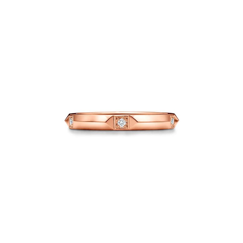 Tiffany True&trade; band ring in 18k rose gold with diamonds, 2.5 mm wide. - Size 3 1/2, , hi-res
