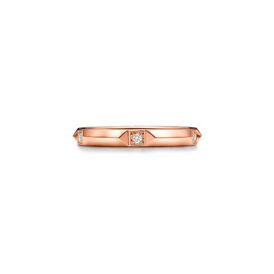 Tiffany True™ band ring in 18k rose gold with diamonds, 2.5 mm wide. - Size 3 1/2,