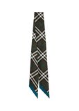 Skinny Contrast Check Silk Scarf, , hi-res