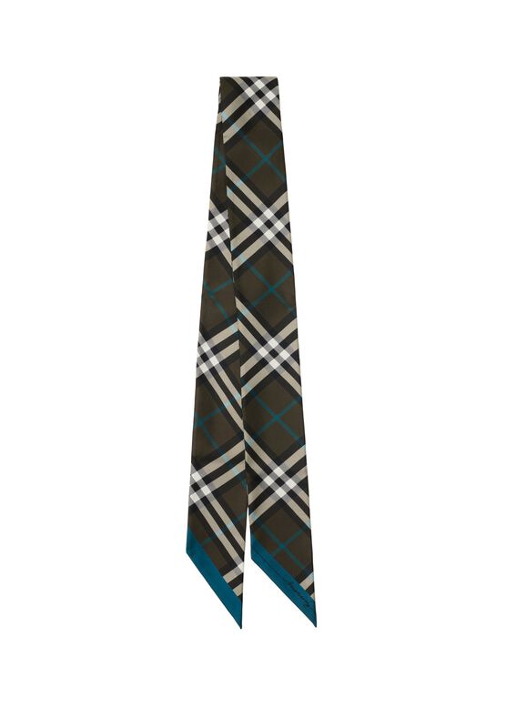 Skinny Contrast Check Silk Scarf, , hi-res