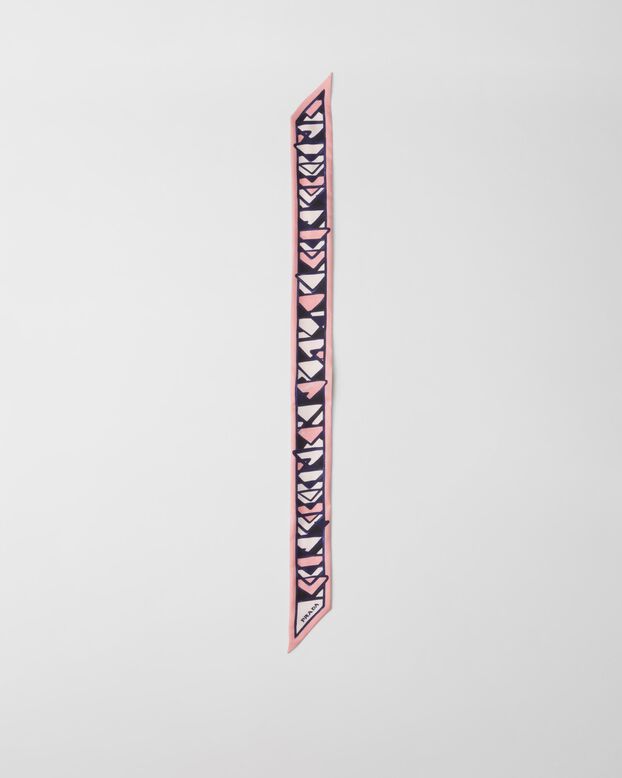 Printed twill skinny scarf, , hi-res
