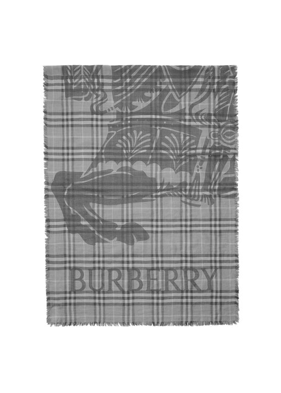 Wide EKD Check Wool Silk Scarf, , hi-res