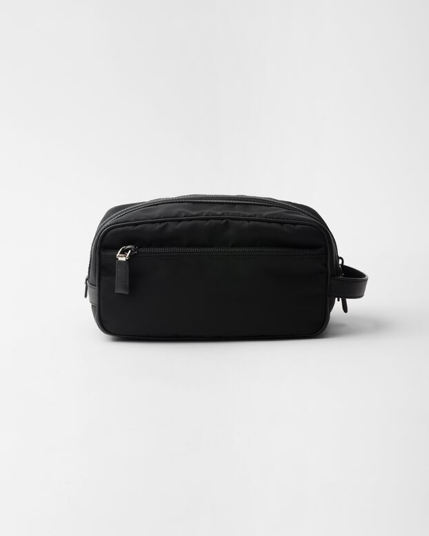 Re-Nylon and Saffiano leather travel pouch, , hi-res