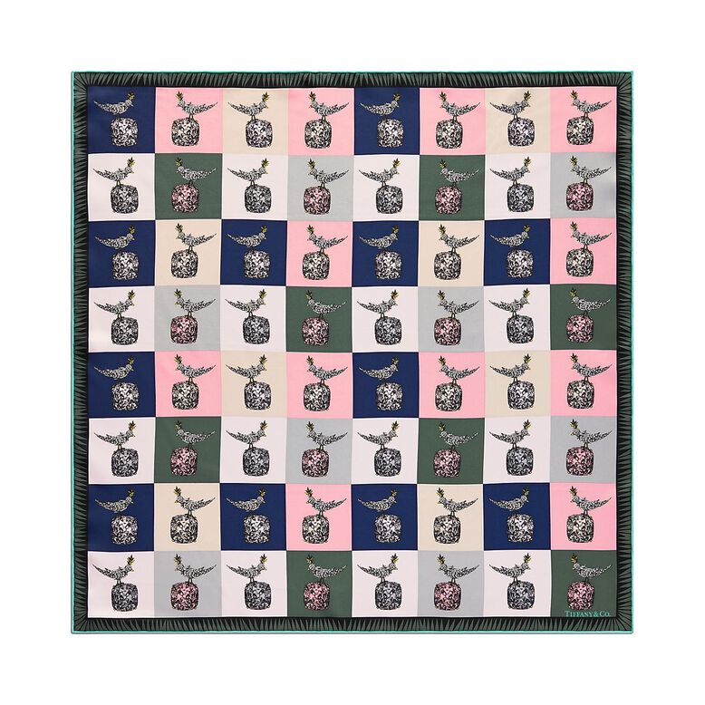 Jean Schlumberger by Tiffany Bird on a Rock Square Scarf in Crystal Pink Silk, , hi-res