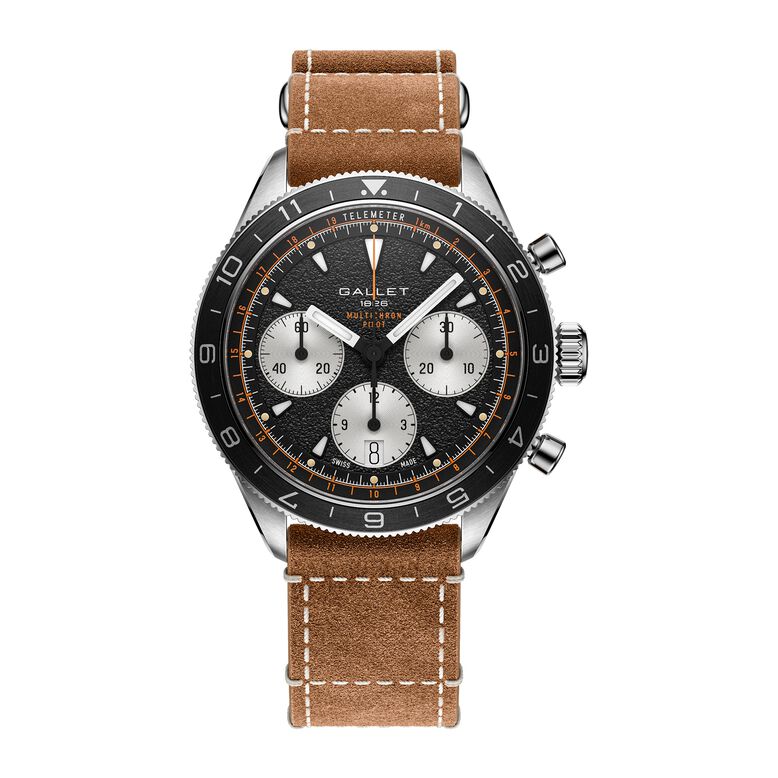 Multichron Pilot Chronograph Automatic 42mm Unisex Watch Black Dial Leather, , hi-res